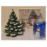 LL - Holiday Decor Collection with Broadway Cares 2001 Snow Globe, Ceramic Tree, and Snowman