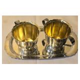 LL - Rogers Silver Plate Covered Serving Dish with Footed Base and Sugar Bowl, Creamer, and Tray Set