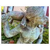 Metal Garden Statue of Kneeling Man Carrying Sack