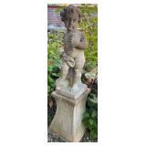 Cement Garden Cherub Statue on Pedestal