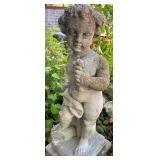 Cement Garden Cherub Statue on Pedestal