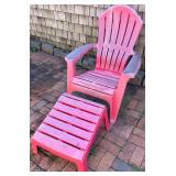 Red Plastic Adirondack Chair with Matching Ottoman