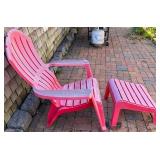 Red Plastic Adirondack Chair with Matching Ottoman