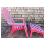 Red Plastic Adirondack Chair with Matching Ottoman