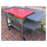 Blackstone 4-Burner Outdoor Gas Griddle with Red Steel Cover and Side Shelves