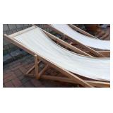 Pair of Wooden Outdoor Folding Sling Lounge Chairs