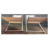 Pair of Wooden Outdoor Folding Sling Lounge Chairs