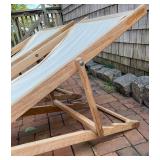 Pair of Wooden Outdoor Folding Sling Lounge Chairs