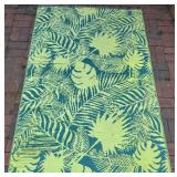 Outdoor Patio Rug with Green and Blue Tropical Leaf Pattern
