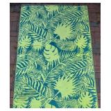 Outdoor Patio Rug with Green and Blue Tropical Leaf Pattern