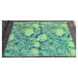 Outdoor Patio Rug with Green and Blue Tropical Leaf Pattern