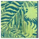 Outdoor Patio Rug with Green and Blue Tropical Leaf Pattern
