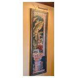 ML - Large Framed Needlepoint Art with Monkey, Butterfly, and Fish Bowl