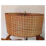 UL - Vintage Rustic Driftwood Table Lamp with Natural Wood Finish and Woven Shade