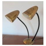 UL - Vintage Brass Double Gooseneck Desk Lamp with Adjustable Shades
