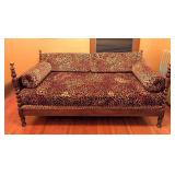 ML - Antique English Wooden Daybed with Leopard Print Upholstery