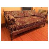 ML - Antique English Wooden Daybed with Leopard Print Upholstery
