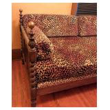 ML - Antique English Wooden Daybed with Leopard Print Upholstery