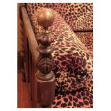 ML - Antique English Wooden Daybed with Leopard Print Upholstery