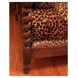 ML - Antique English Wooden Daybed with Leopard Print Upholstery