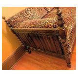 ML - Antique English Wooden Daybed with Leopard Print Upholstery