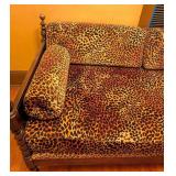 ML - Antique English Wooden Daybed with Leopard Print Upholstery