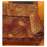 ML - Antique English Wooden Daybed with Leopard Print Upholstery