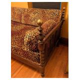 ML - Antique English Wooden Daybed with Leopard Print Upholstery