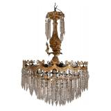 LL - Antique Gilt Brass and Crystal Chandelier with Cherub Figures