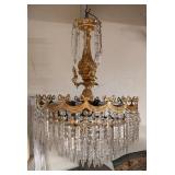 LL - Antique Gilt Brass and Crystal Chandelier with Cherub Figures