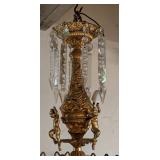 LL - Antique Gilt Brass and Crystal Chandelier with Cherub Figures