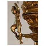 LL - Antique Gilt Brass and Crystal Chandelier with Cherub Figures