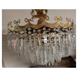 LL - Antique Gilt Brass and Crystal Chandelier with Cherub Figures