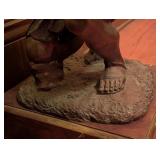 ML - Pair of Metal Egyptian Revival Pharaoh Sculptures / Egyptian Revival Metal Pharaoh Figurines Glass Top Coffee Table