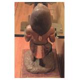 ML - Pair of Metal Egyptian Revival Pharaoh Sculptures / Egyptian Revival Metal Pharaoh Figurines Glass Top Coffee Table