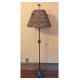 ML - Vintage Art Deco Floor Lamp with Ornate Feather Lampshade
