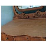 ML - Antique Oak Dresser with Mirror and Claw Feet