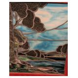 LL - Framed Stained Glass Panel with Landscape Scene