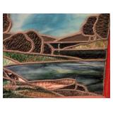 LL - Framed Stained Glass Panel with Landscape Scene