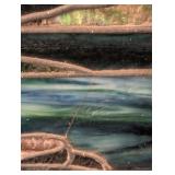 LL - Framed Stained Glass Panel with Landscape Scene