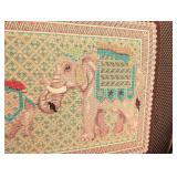 ML - Antique Settee with Elephant Needlepoint Backrest and Carved Accents