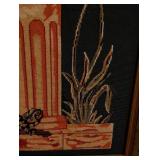 ML - Tall Framed Needlepoint Wall Art with Monkey and Tropical Motif