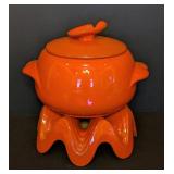 DR - Vintage Frankoma Orange Glazed Ceramic Soup Tureen with Warmer