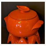DR - Vintage Frankoma Orange Glazed Ceramic Soup Tureen with Warmer
