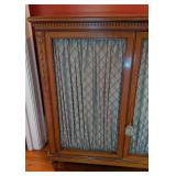 ML - Vintage Inlaid Wood Cabinet with Fabric Door Panels and Shelves