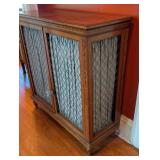 ML - Vintage Inlaid Wood Cabinet with Fabric Door Panels and Shelves