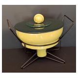 ML - Mid-Century Modern Ceramic Fondue Pot with Stand and Lid