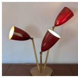 UL - Mid-Century Modern Triple Arm Brass and Red Table Lamp