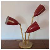 UL - Mid-Century Modern Triple Arm Brass and Red Table Lamp