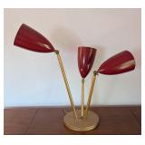 UL - Mid-Century Modern Triple Arm Brass and Red Table Lamp